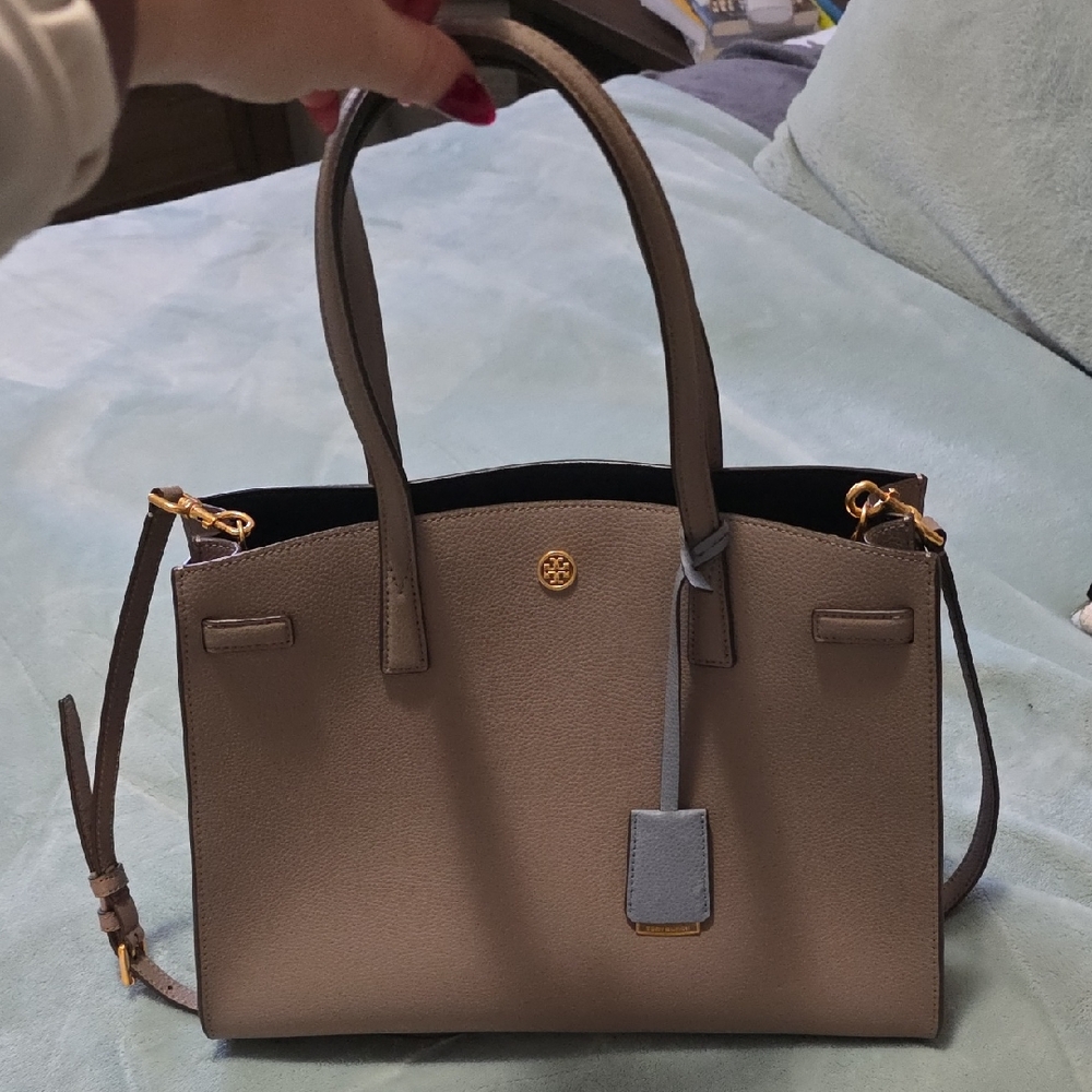 Tory Burch GREY Shoulder Bag with Gold Accents